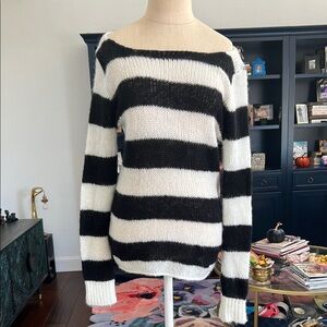 Brandy Melville black and white fuzzy striped sweater